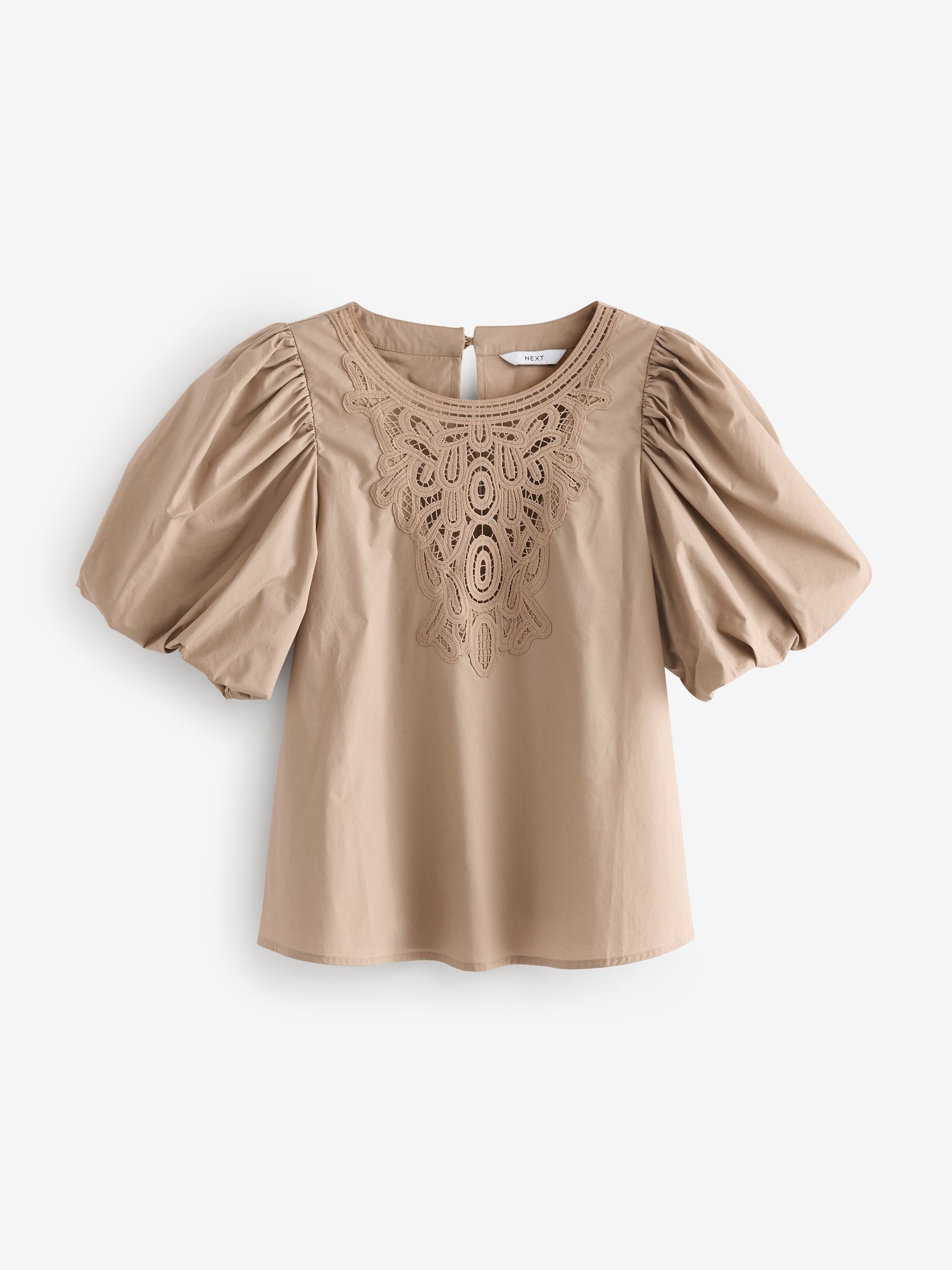 Buy Beige Cotton Poplin Puff Sleeve Crochet Insert Blouse from Next  Luxembourg