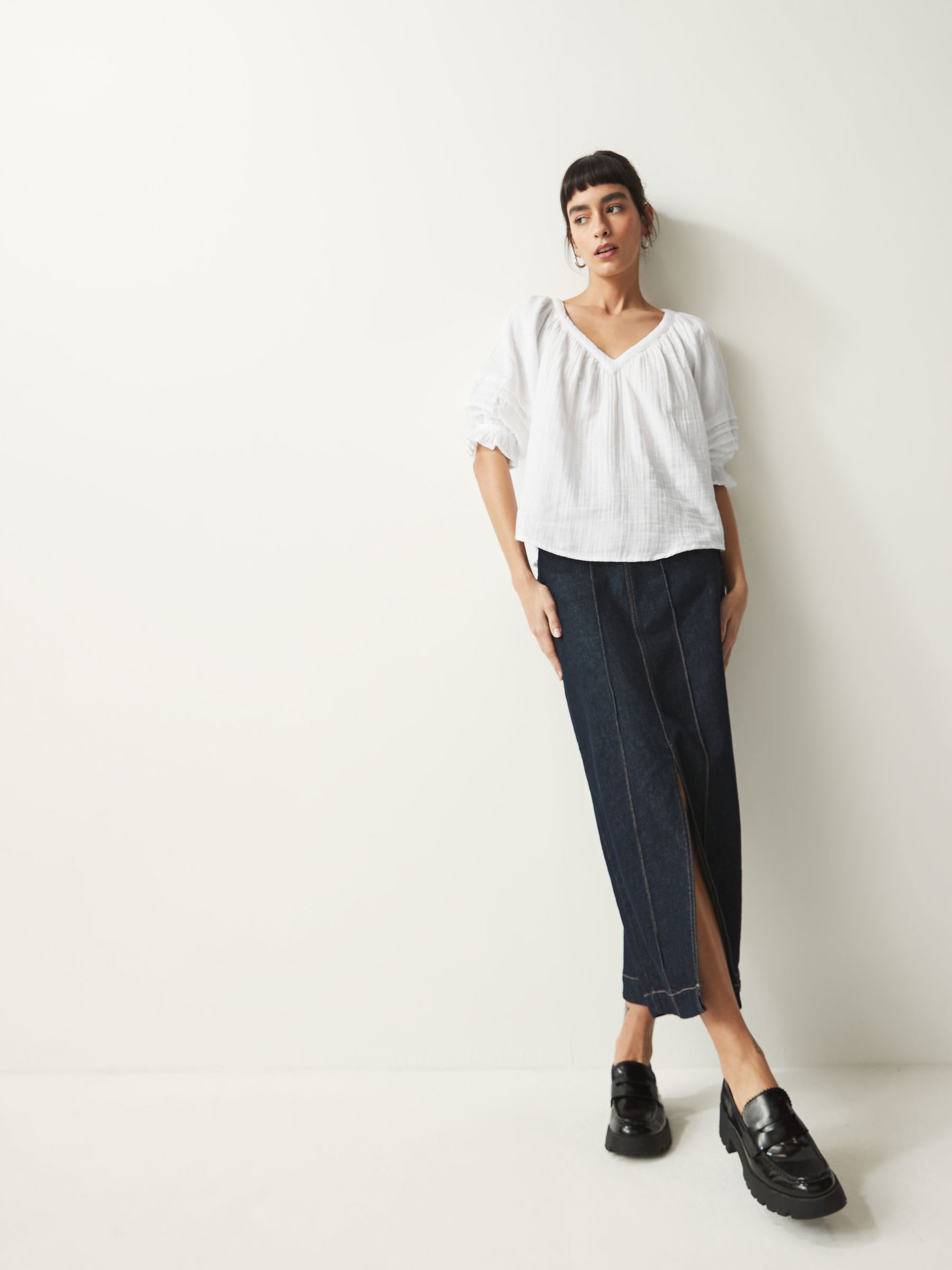 White Washed V-Neck 100% Cotton Blouse - Image 2 of 7