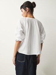 White Washed V-Neck 100% Cotton Blouse - Image 4 of 7