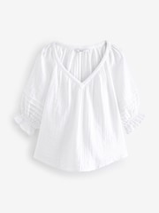 White Washed V-Neck 100% Cotton Blouse - Image 6 of 7
