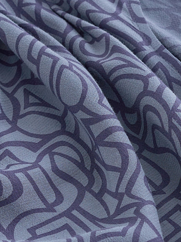 Navy Blue Geometric Print Cowl Neck Cap Sleeve Top - Image 5 of 5