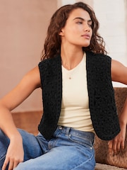 Black Cornelli Craft Sleeveless Cropped Waistcoat - Image 1 of 6