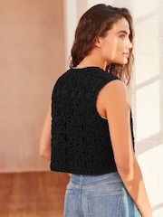 Black Cornelli Craft Sleeveless Cropped Waistcoat - Image 3 of 6