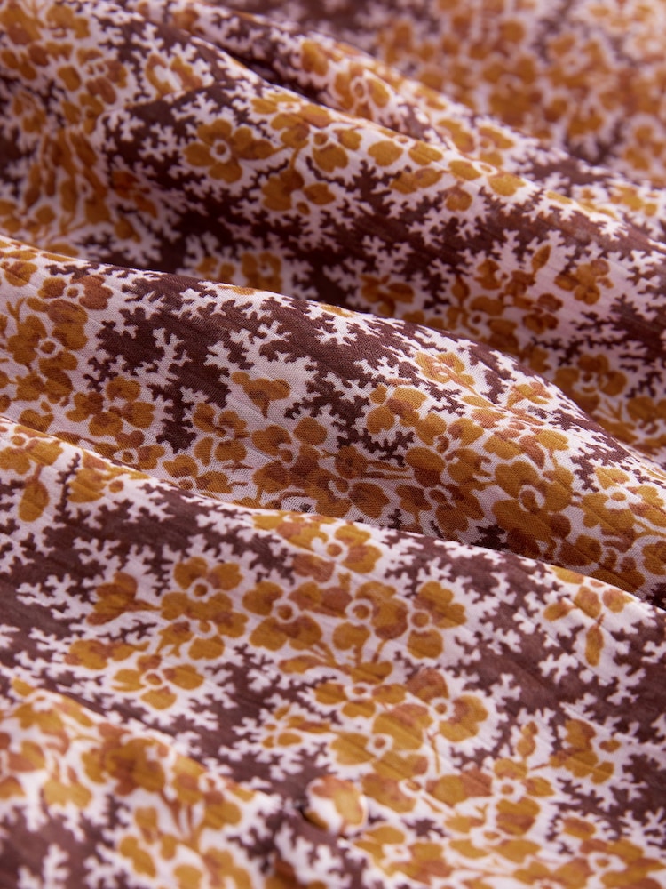 Purple/Orange Ditsy Print Tie Sleeve Textured Collared V-Neck Blouse - Image 6 of 6 Purple/Orange Ditsy Print Tie Sleeve Textured Collared V-Neck Blouse - Image 6 of 6