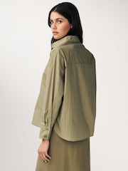 Khaki Green Utility Ruched Side Long Sleeve Shirt - Image 2 of 7