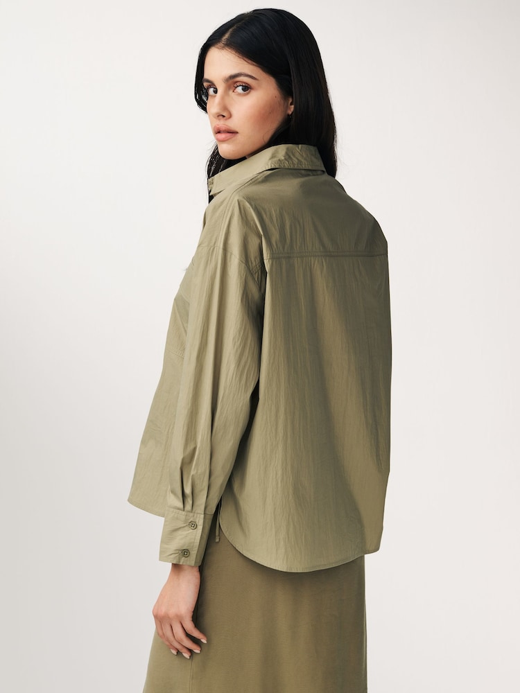 Khaki Green Utility Ruched Side Long Sleeve Shirt - Image 2 of 7