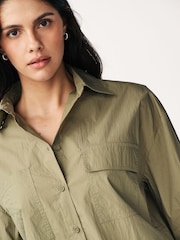Khaki Green Utility Ruched Side Long Sleeve Shirt - Image 4 of 7