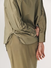 Khaki Green Utility Ruched Side Long Sleeve Shirt - Image 5 of 7