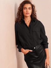 Black Utility Ruched Side Long Sleeve Shirt - Image 1 of 7