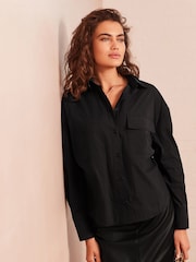 Black Utility Ruched Side Long Sleeve Shirt - Image 2 of 7