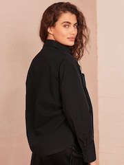 Black Utility Ruched Side Long Sleeve Shirt - Image 3 of 7