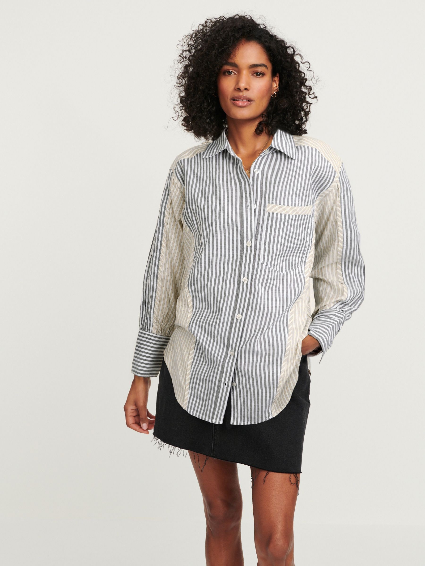 Buy Brown/Stone Long Sleeve Spliced Stripe Shirt from Next