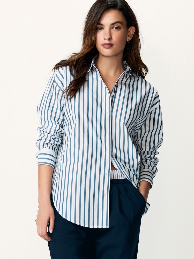 Navy and White Stripe Oversized cotton shirt - Image 1 of 6