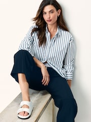 Navy and White Stripe Oversized cotton shirt - Image 2 of 6