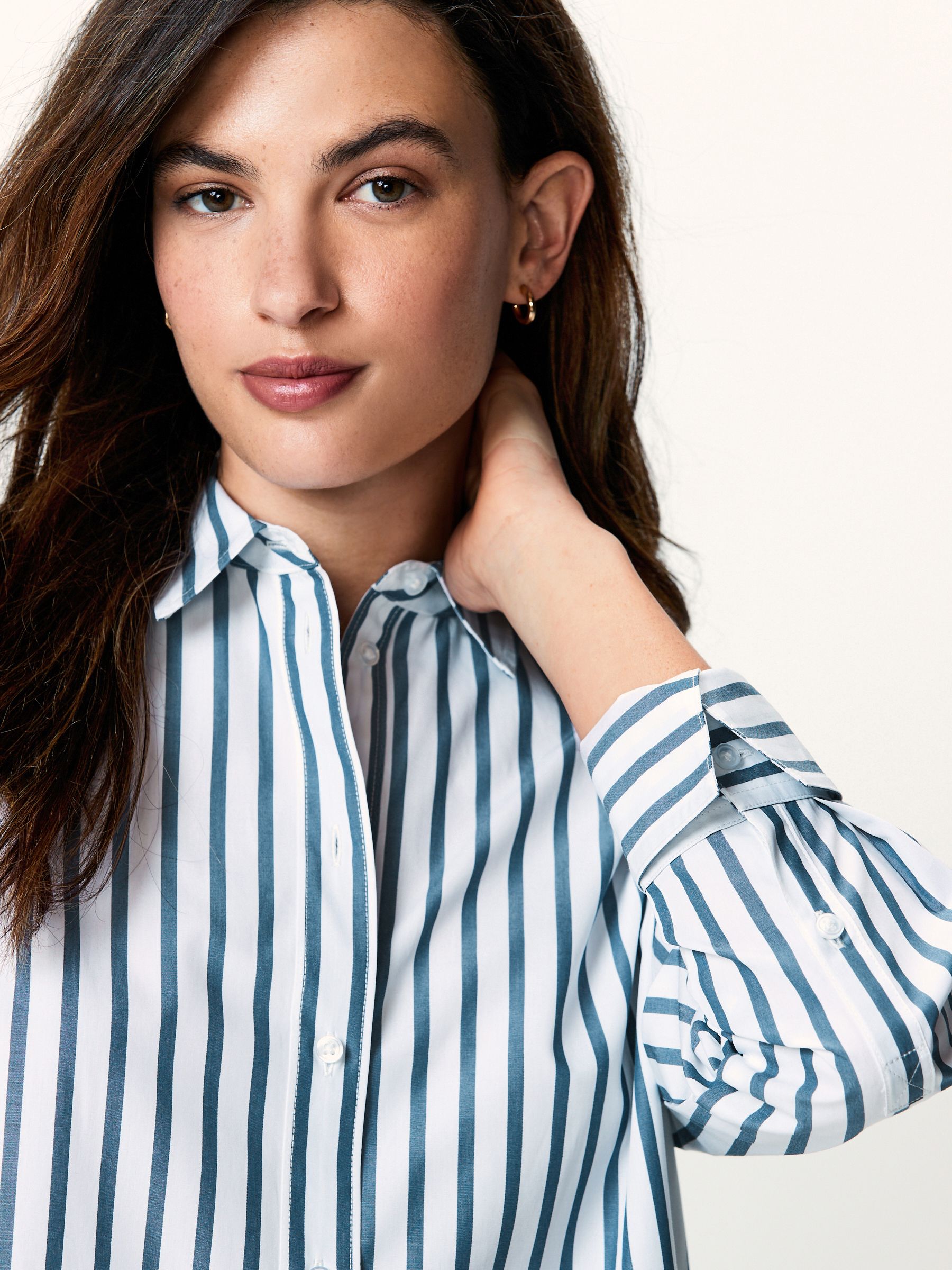 NWT Zara White & Blue Striped Poplin Shirt