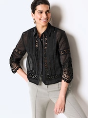 Black Lace Insert 3/4 Sleeve Shirt - Image 1 of 6