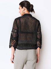 Black Lace Insert 3/4 Sleeve Shirt - Image 2 of 6
