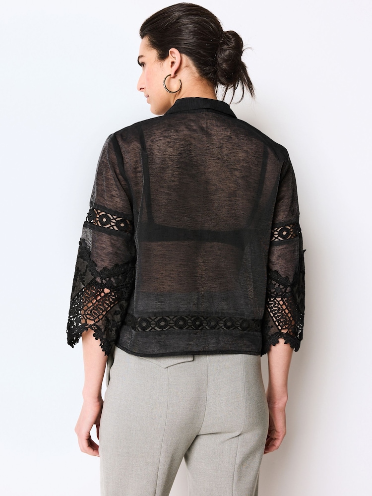 Black Lace Insert 3/4 Sleeve Shirt - Image 2 of 6