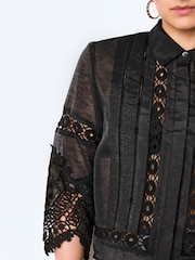 Black Lace Insert 3/4 Sleeve Shirt - Image 4 of 6