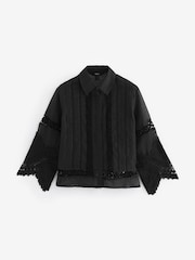 Black Lace Insert 3/4 Sleeve Shirt - Image 5 of 6