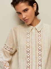 Natural Lace Insert 3/4 Sleeve Shirt - Image 5 of 7