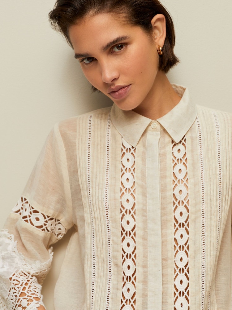 Natural Lace Insert 3/4 Sleeve Shirt - Image 5 of 7