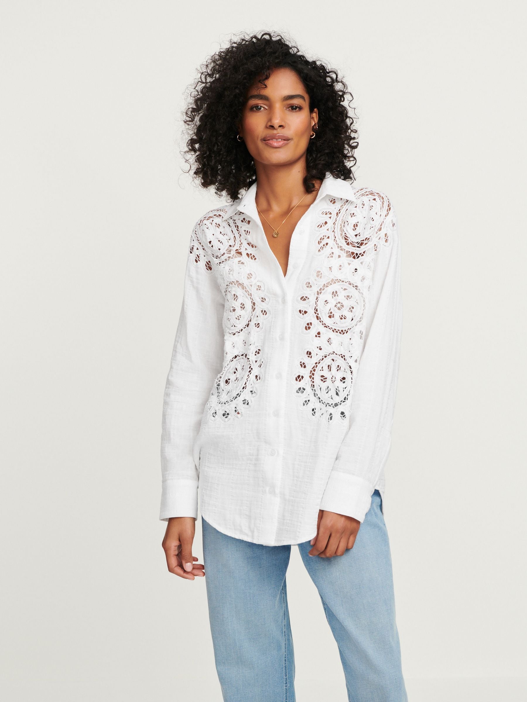 Buy White Long Sleeve Crochet Insert Shirt from Next Luxembourg