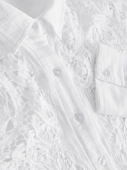 White Long Sleeve Crochet Insert Shirt - Image 2 of 7