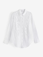 White Long Sleeve Crochet Insert Shirt - Image 3 of 7