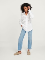 White Long Sleeve Crochet Insert Shirt - Image 4 of 7