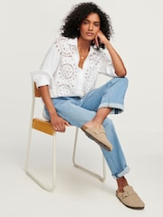 White Long Sleeve Crochet Insert Shirt - Image 6 of 7