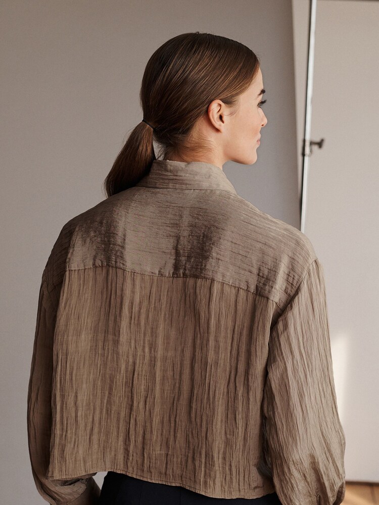 Khaki Green Powder Finish Cropped Shirt - Image 2 of 7 Khaki Green Powder Finish Cropped Shirt - Image 2 of 7