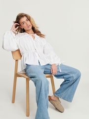 White Poplin Layered Tie Blouse - Image 2 of 6
