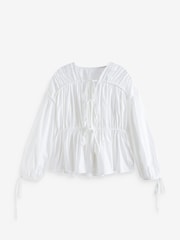White Poplin Layered Tie Blouse - Image 5 of 6