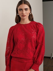 Red Lace Long Sleeve Blouse - Image 1 of 4