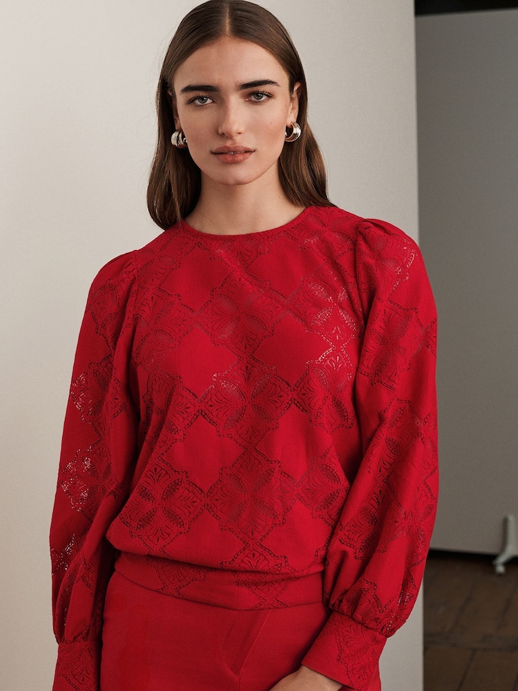 Red Lace Long Sleeve Blouse - Image 1 of 4