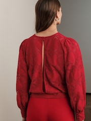 Red Lace Long Sleeve Blouse - Image 2 of 4