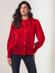 Red Ladder Pleated Long Sleeve Blouse - Image 1 of 7