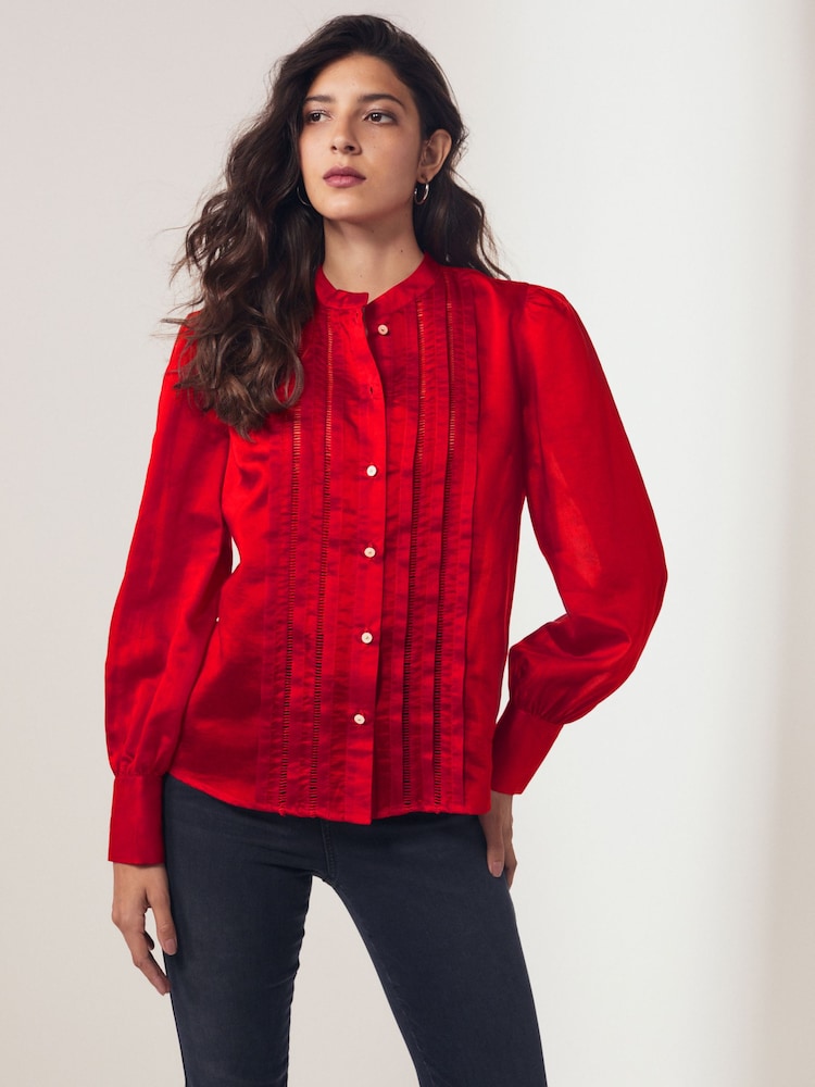 Red Ladder Pleated Long Sleeve Blouse - Image 1 of 7