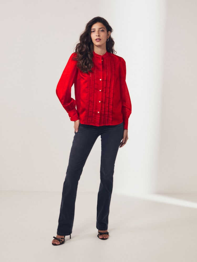 Red Ladder Pleated Long Sleeve Blouse - Image 2 of 7