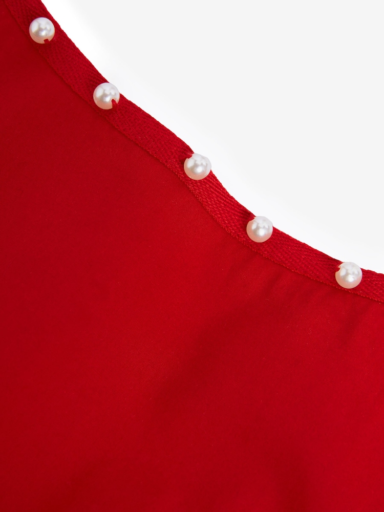 Red Long Sleeve Wrap Pearl Detail Shirt - Image 7 of 7