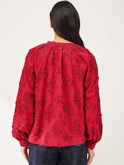 Red Tie Neck Floral Blouse - Image 3 of 7