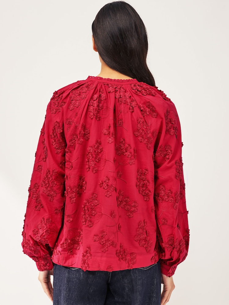 Red Tie Neck Floral Blouse - Image 3 of 7
