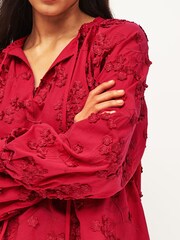 Red Tie Neck Floral Blouse - Image 5 of 7