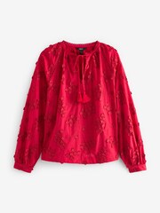 Red Tie Neck Floral Blouse - Image 6 of 7