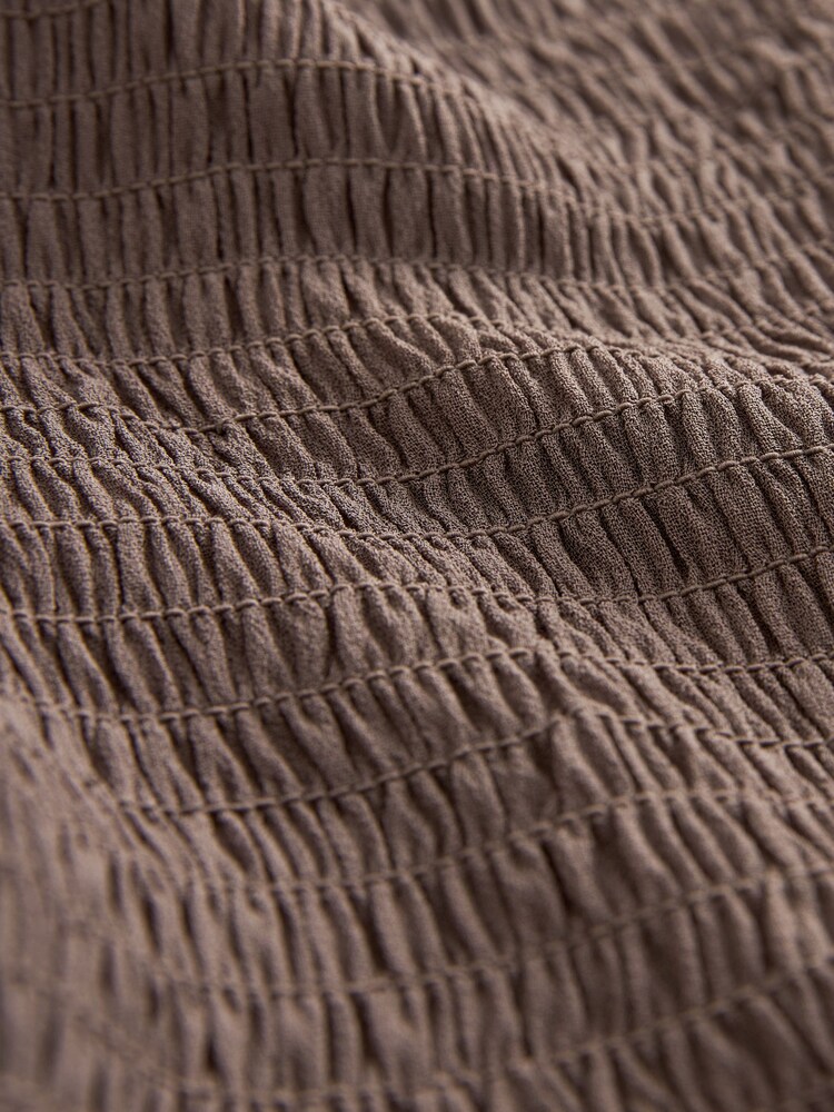 Brown Shirred Body V-Neck Long Sleeve Blouse - Image 7 of 7