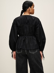 Black Poplin Layered Tie Blouse - Image 3 of 6