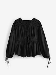 Black Poplin Layered Tie Blouse - Image 5 of 6
