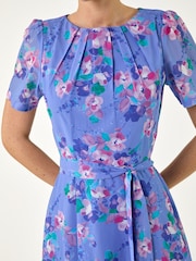 Roman Blue Mini Floral Pleat Neck Dress - Image 4 of 4