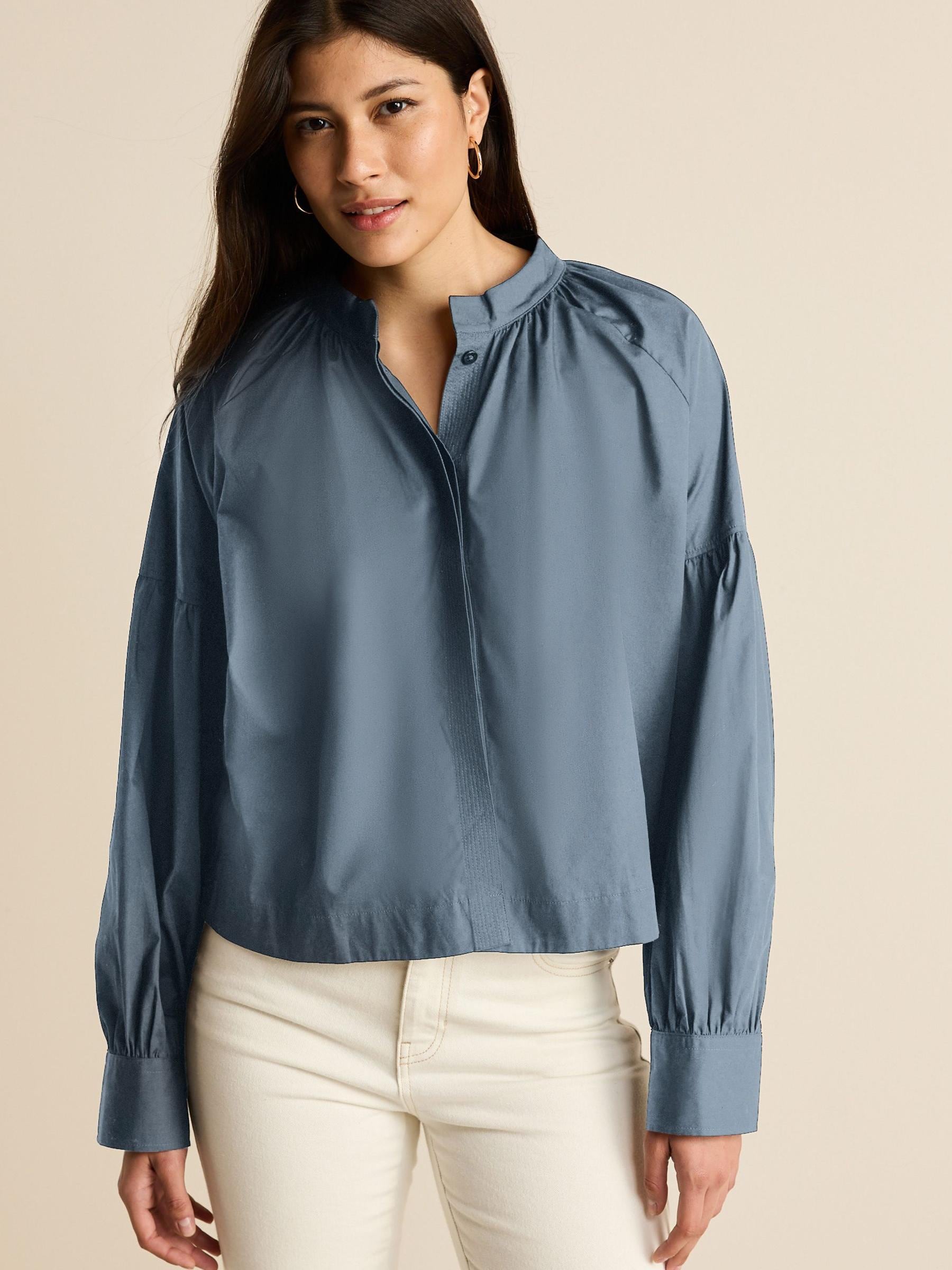Women Long sleeve Satin Tie-Neck Blouse dark blue